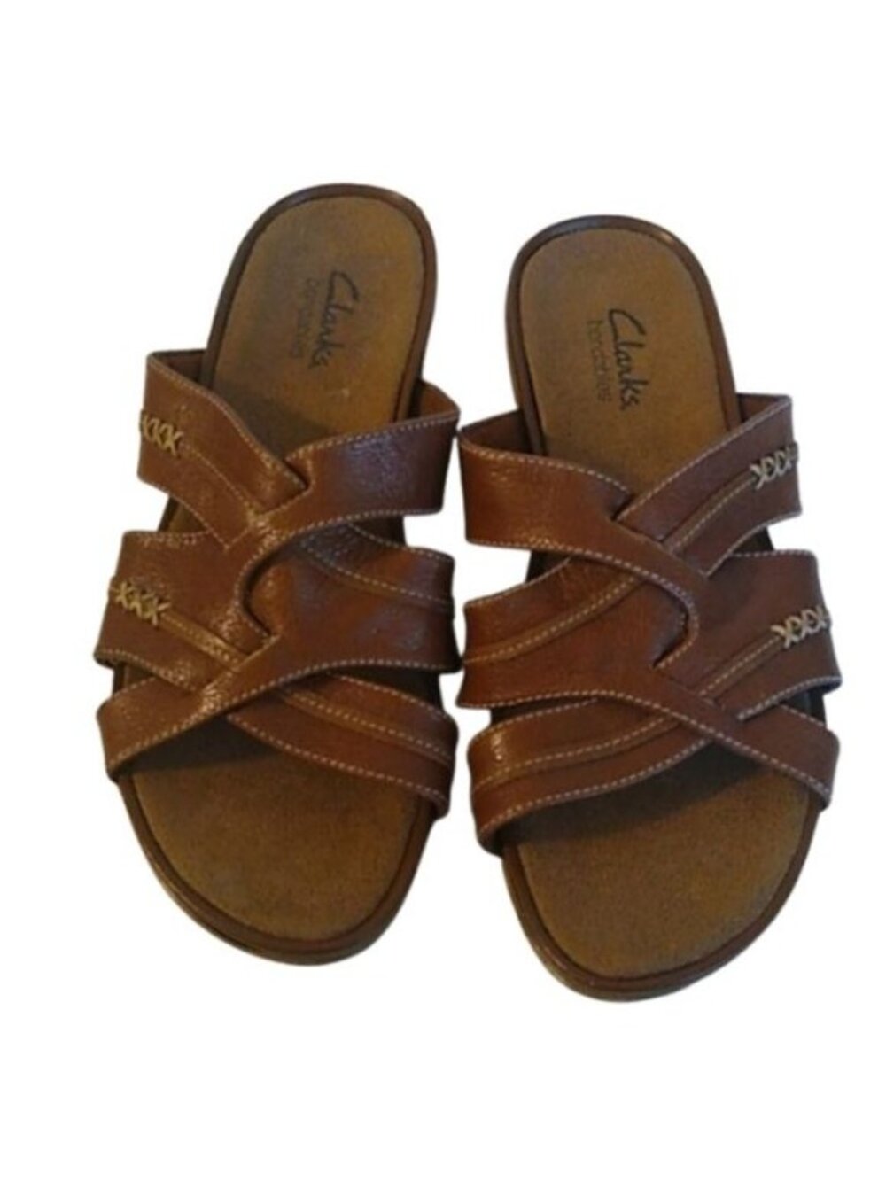 CLARKS Women's Bendables  81373 Brown Leather Strappy Sandal US Size 6M